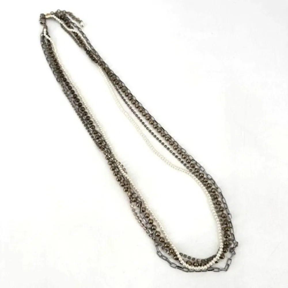 Chico’s layered rhinestone and faux pearl multi-strand two‎ tone necklace